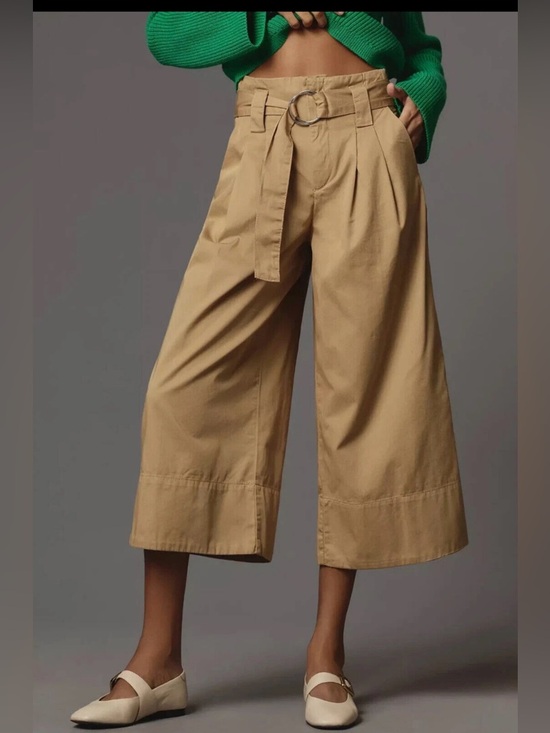 Maeve Pants - NWT Anthropologie Maeve High-Rise Belted Culottes Wide Leg Pants Khaki